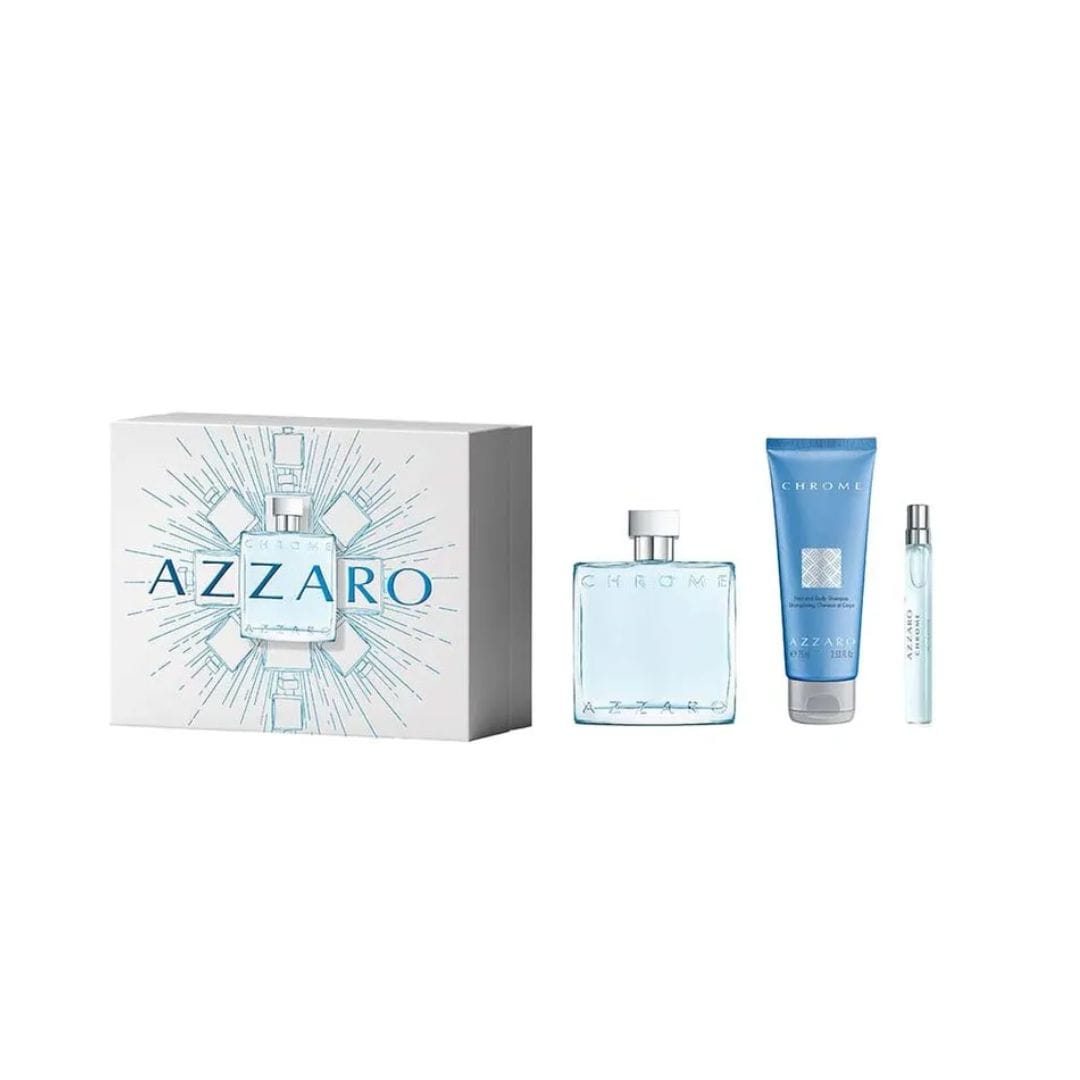 KIT AZZARO CHROME EAU DE TOILETTE 100ML + GEL DE BANHO 75ML + EDT 10ML