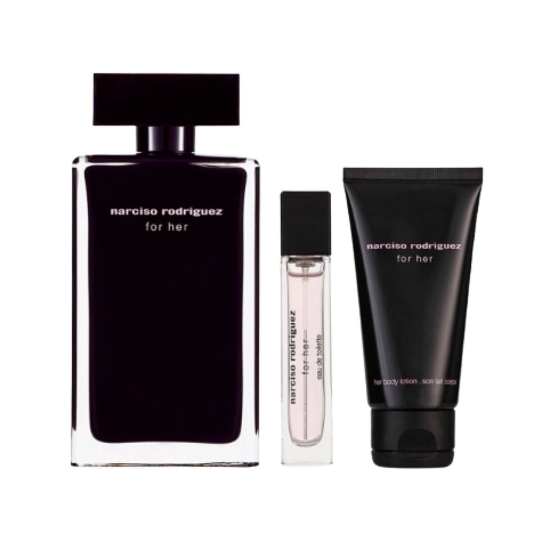 NARCISO RODRIGUES FOR HER EAU DE TOILETTE 100ML + BODY LOTION 50ML + TRAVEL SIZE 10ML